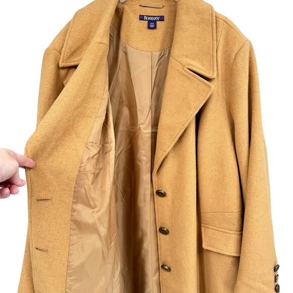 Roaman’s Women's Plus Camel Tan Wool Blend Long Winter Overcoat Coat - Picture 6 of 9